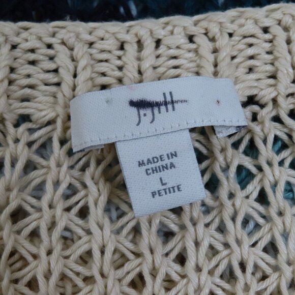 J Jill Women Petite Large PL Loose Knit Sweater Tan Blue Stripe Striped Pullover - Picture 7 of 10